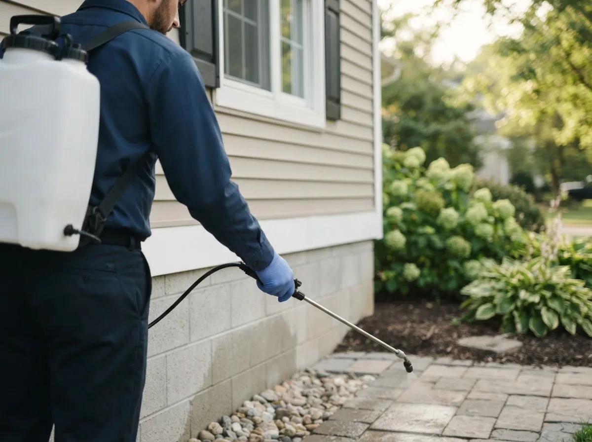 Pest control technician inspecting a home in Huntington, VT